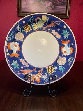 Chinese Porcelain Marine Life Charger Plate Octopus Crab Sea Turtle 14.5"